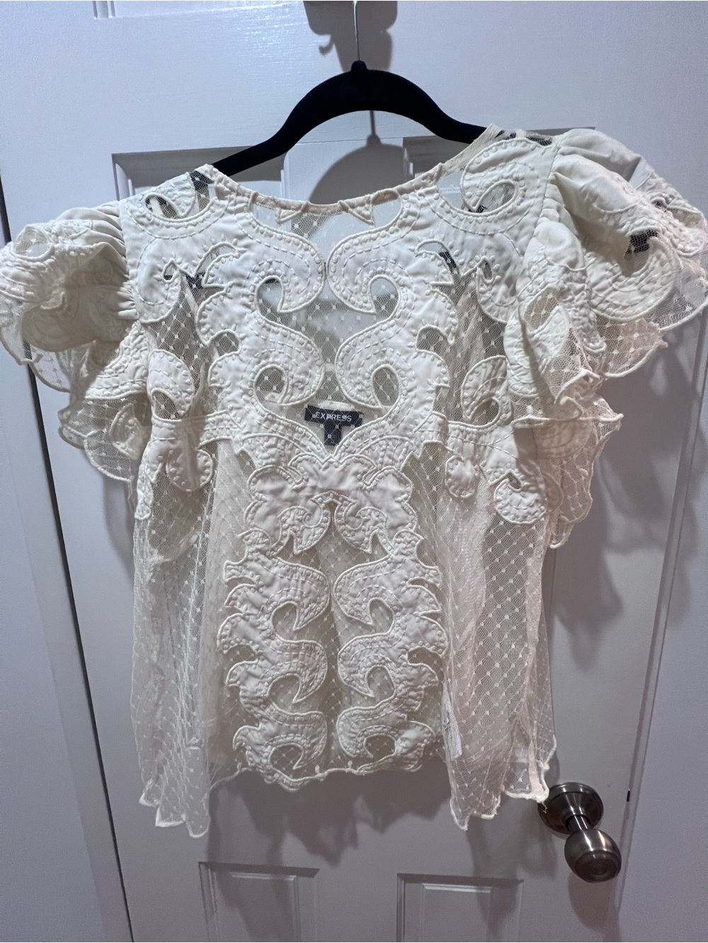 Express Cream Lace Flutter Sleeve Blouse